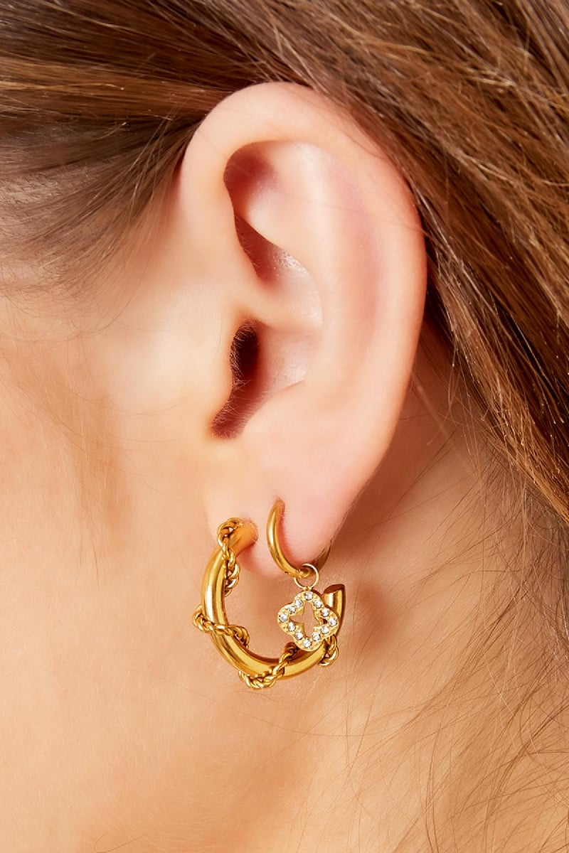 Ohrringe Klee mit Zirkonsteinen Goldfarbe Edelstahl