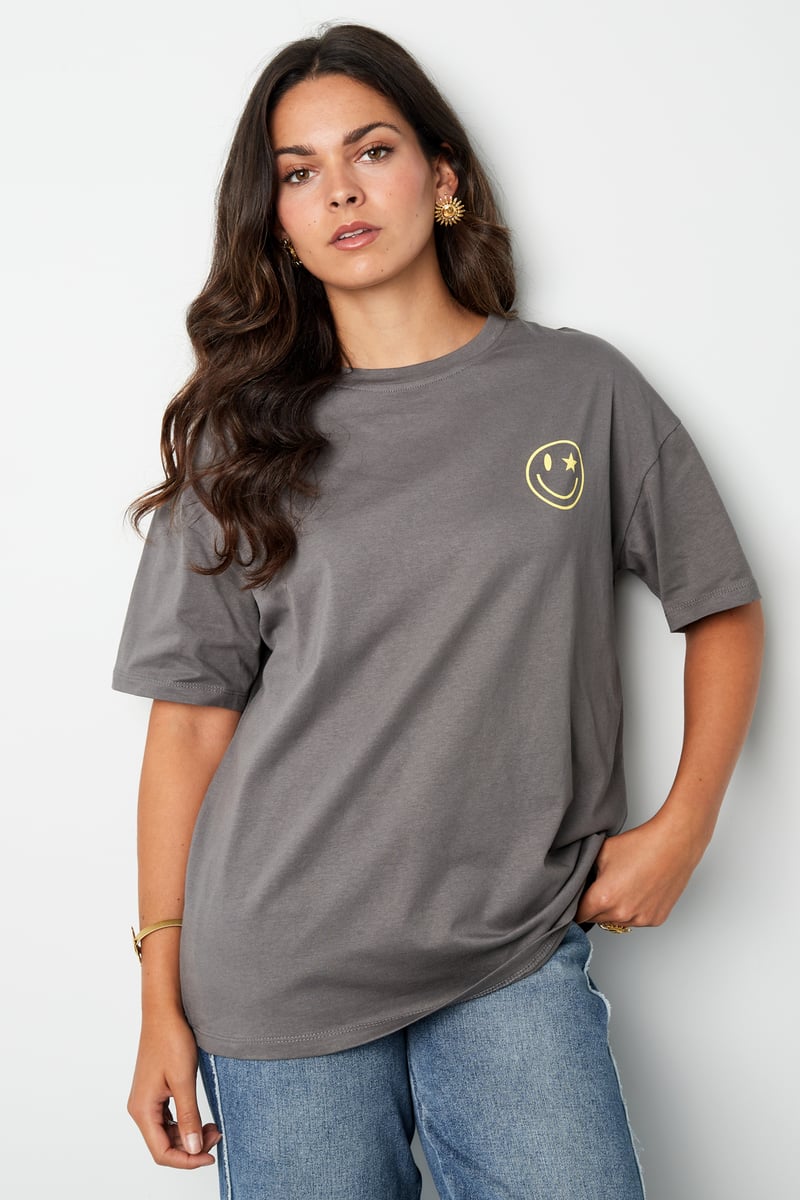 T-Shirt Happy Life Smiley - grau