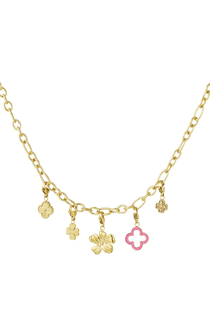 Halskette mit Klee- und Blumenanhängern – Goldfarbe - Goldfarbefarbe