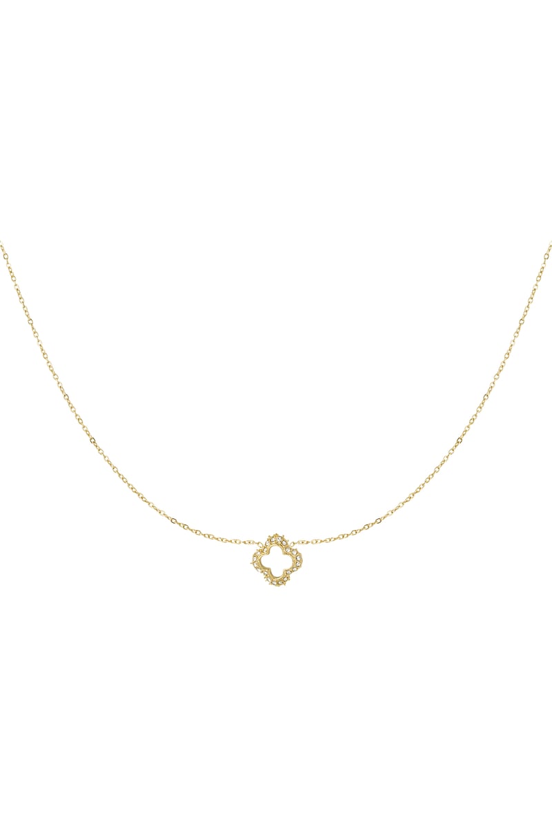 Halskette mit Kleeblatt und Diamanten - Goldfarbe 