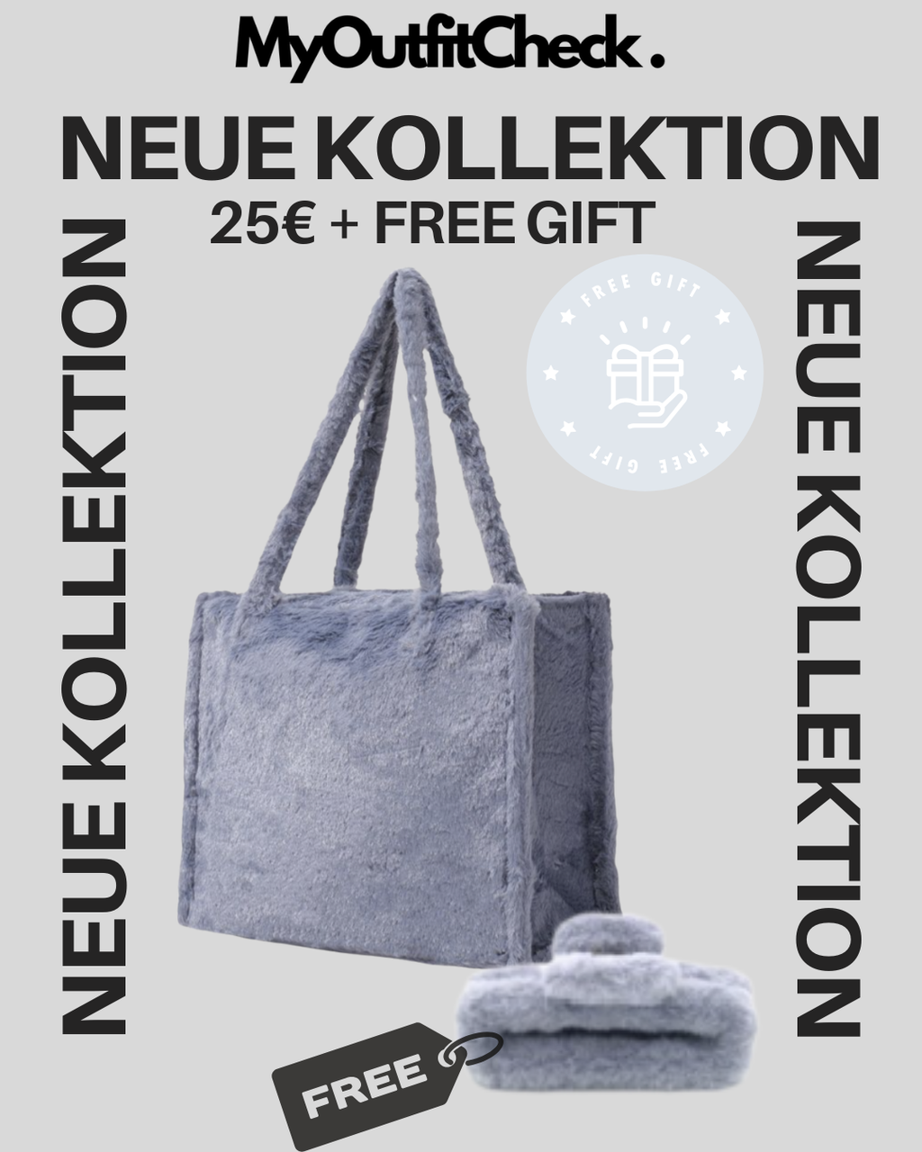 Fluffy Faux Fur Shopper Grau