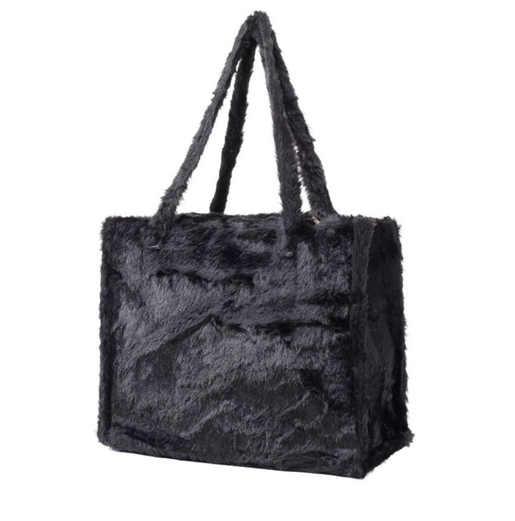 Fluffy Faux Fur Shopper Schwarz