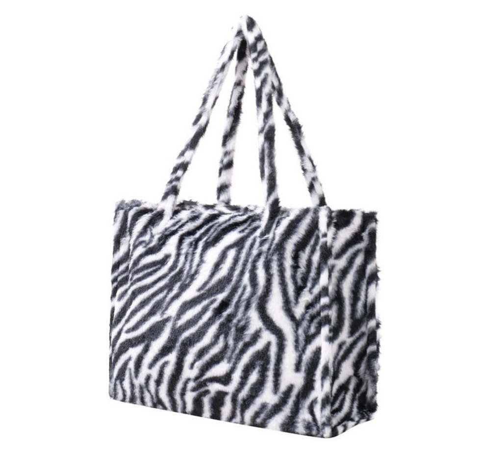 Fluffy Faux Fur Shopper Zebra