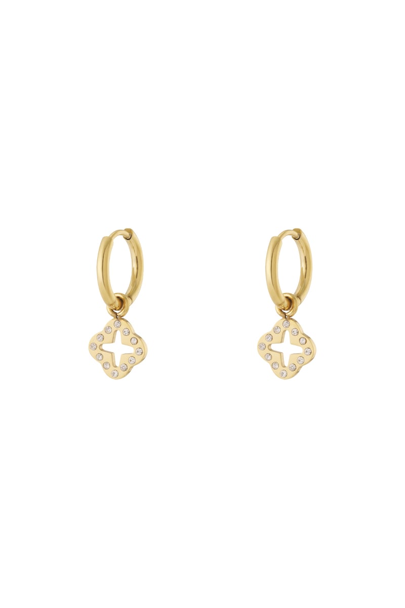 Ohrringe Klee mit Zirkonsteinen Goldfarbe Edelstahl
